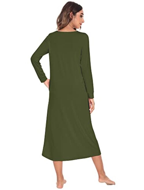 WiWi Bamboo Viscose Nightgowns for Women Soft Sleepshirts Long Sleeve Nightshirts Pajamas Sleepwear Loungewear S-XXL