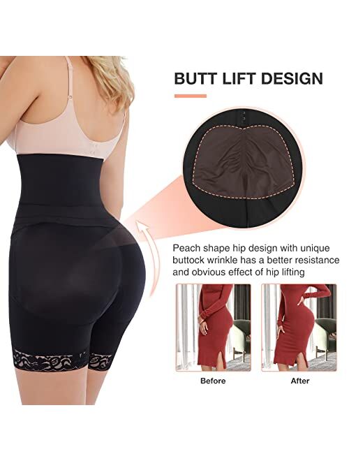 FeelinGirl Shapewear for Women Tummy Control Faja Butt Lifter Body Shaper Thigh Slimmer Shorts with Removable Waist Wrap