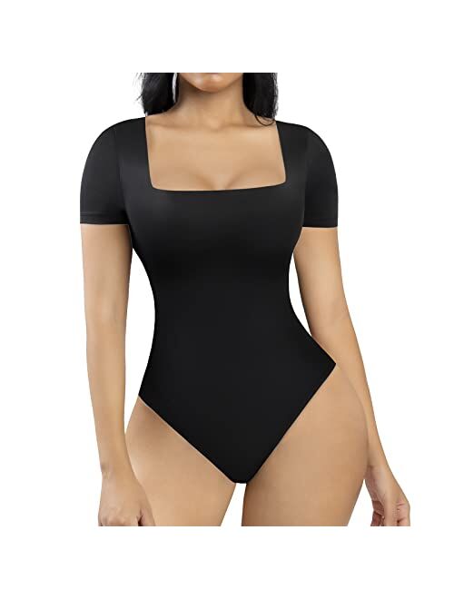 FeelinGirl Bodysuit for Women Tummy Control Seamless Fashion Thong Tops Short/Half/Short Puff/Long Puff Sleeve