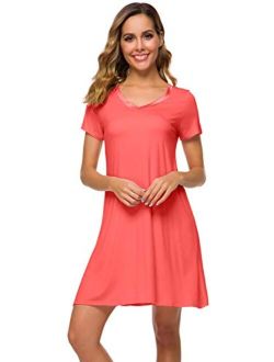 Bamboo Viscose Nightgowns for Women Soft Night Shirt Sleepwear Short Sleeve Lightweight Plus Size Sleepshirts S-4X
