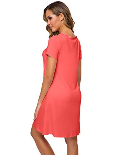 WiWi Bamboo Viscose Nightgowns for Women Soft Night Shirt Sleepwear Short Sleeve Lightweight Plus Size Sleepshirts S-4X
