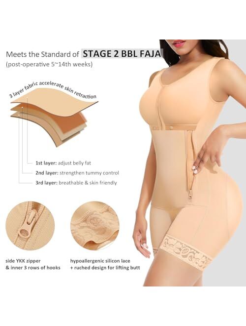 FeelinGirl Fajas Colombianas Full Body Shapewear for Women Post Surgery Compression Garment Reductoras y Moldeadoras