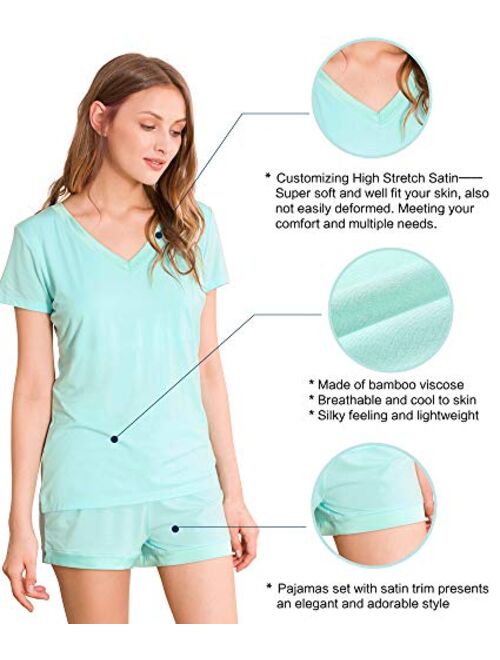 WiWi Pajamas for Women Bamboo Viscose Ultra Soft Pajama Set Short Sleeve Top with Shorts Plus Size Pjs Sleepwear S-4X
