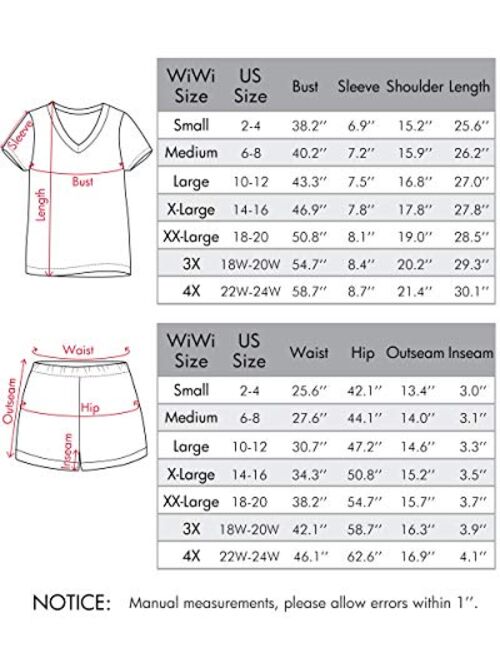 WiWi Pajamas for Women Bamboo Viscose Ultra Soft Pajama Set Short Sleeve Top with Shorts Plus Size Pjs Sleepwear S-4X