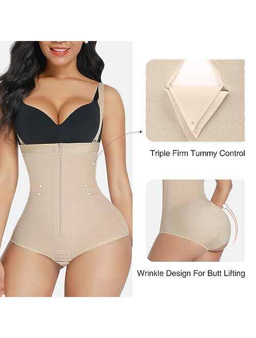 FeelinGirl Fajas Colombianas Tummy Control Shapewear Hook and Zipper Body Shaper for Women Open Bust Bodysuit