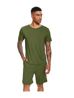 Men's Bamboo Viscose Pajamas Set Soft Short Sleeve Sleepwear Top and Shorts Pajama Set Pjs Loungewear S-3X