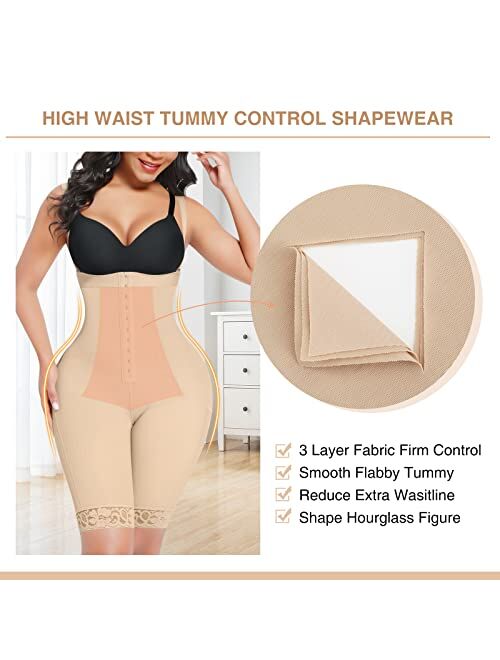 FeelinGirl High Waist Tummy Control Faja Butt Lifter Panties Full Body Shaper for Women Compression Shapewear Bodysuit