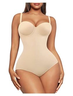 Shapewear Bodysuit for Women Tummy Control Body Shaper Seamless Shapewear Cupped with Removable Straps