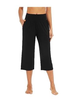 Bamboo Viscose Capri Pants for Women Soft Pajama Bottoms Wide Waist Capris Lounge Sweatpants Casual Bottom S-XXL
