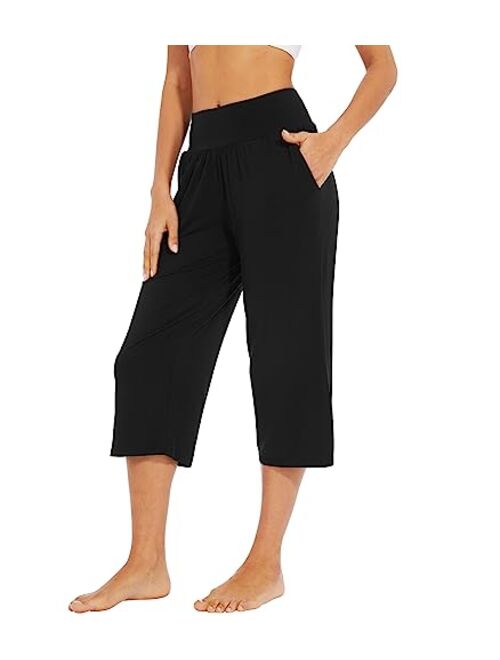 WiWi Bamboo Viscose Capri Pants for Women Soft Pajama Bottoms Wide Waist Capris Lounge Sweatpants Casual Bottom S-XXL
