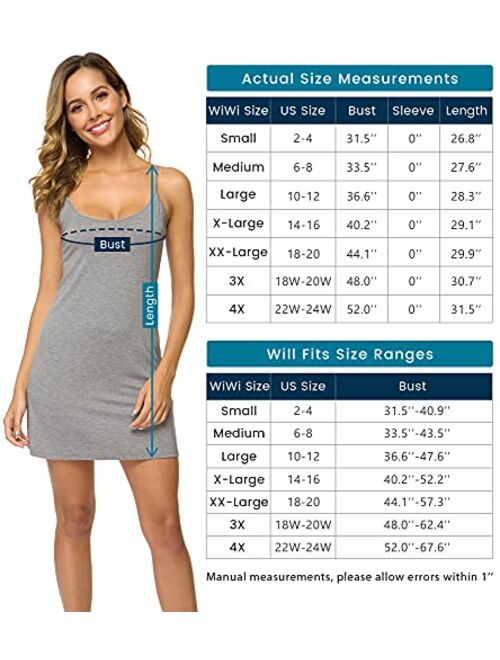 WiWi Bamboo Viscose Nightgowns for Women Comfy Full Slips Nightdress Plus Size Lightweight Spaghetti Strap Camisole S-4X