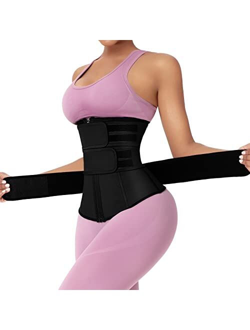 FeelinGirl Workout Waist Trainer for Women Natural Latex Waist cincher Long Torso Three Belts
