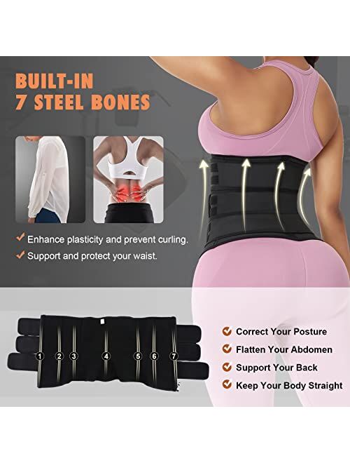 FeelinGirl Workout Waist Trainer for Women Natural Latex Waist cincher Long Torso Three Belts