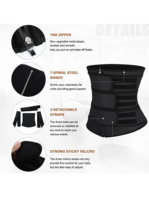 FeelinGirl Workout Waist Trainer for Women Natural Latex Waist cincher Long Torso Three Belts