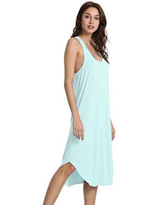 WiWi Soft Bamboo Viscose Nightgowns for Women Sleeveless Racerback Pajamas Chemise Nightgown Plus Size Sleepshirts S-4X