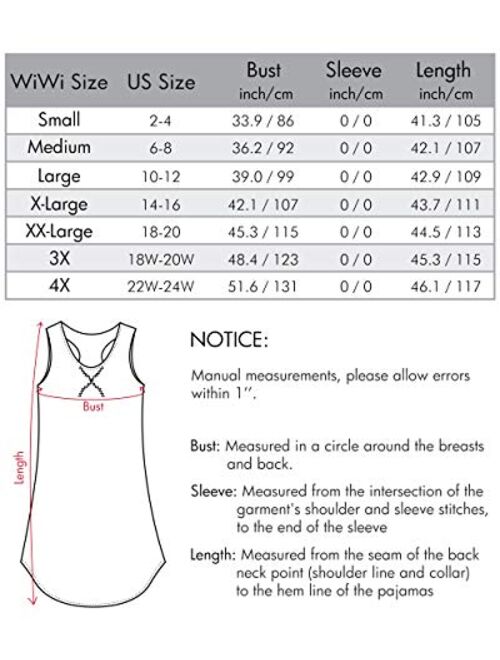 WiWi Soft Bamboo Viscose Nightgowns for Women Sleeveless Racerback Pajamas Chemise Nightgown Plus Size Sleepshirts S-4X