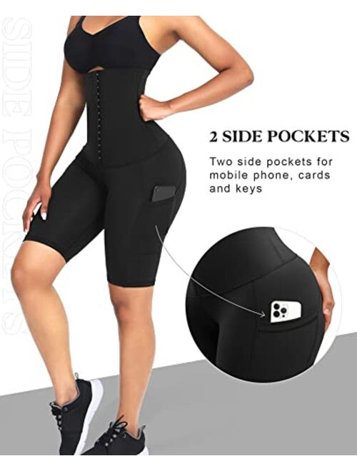 FeelinGirl Shapewear for Women Tummy Control Waist Trainer Short Body Shaper Thigh Slimmer Butt Lifting with Pocket