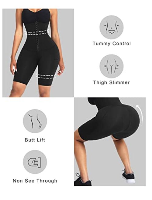 FeelinGirl Shapewear for Women Tummy Control Waist Trainer Short Body Shaper Thigh Slimmer Butt Lifting with Pocket