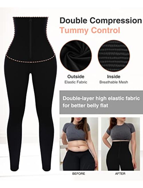 FeelinGirl High Waist Tummy Control Leggings for Women Waist Trainer Corset Compression Yoga Pants with Pockets