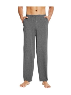 Men's Soft Knit Pajama Pants Bamboo Viscose Sleep Lounge Bottoms with Pockets Open Fly Sleepwear Sweatpants S-XXL