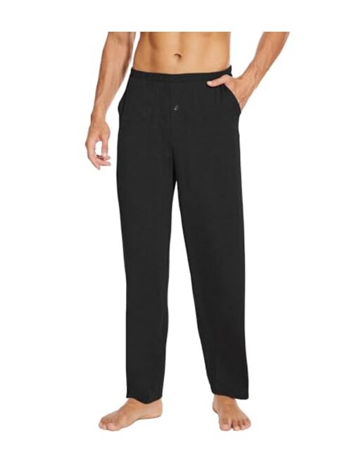 WiWi Men's Soft Knit Pajama Pants Bamboo Viscose Sleep Lounge Bottoms with Pockets Open Fly Sleepwear Sweatpants S-XXL