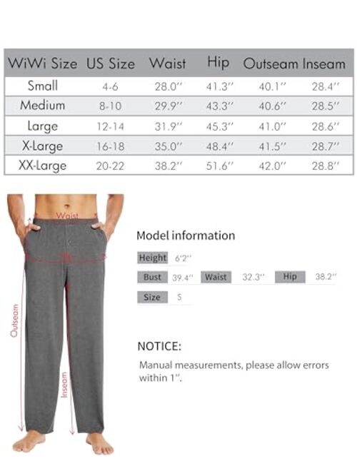 WiWi Men's Soft Knit Pajama Pants Bamboo Viscose Sleep Lounge Bottoms with Pockets Open Fly Sleepwear Sweatpants S-XXL