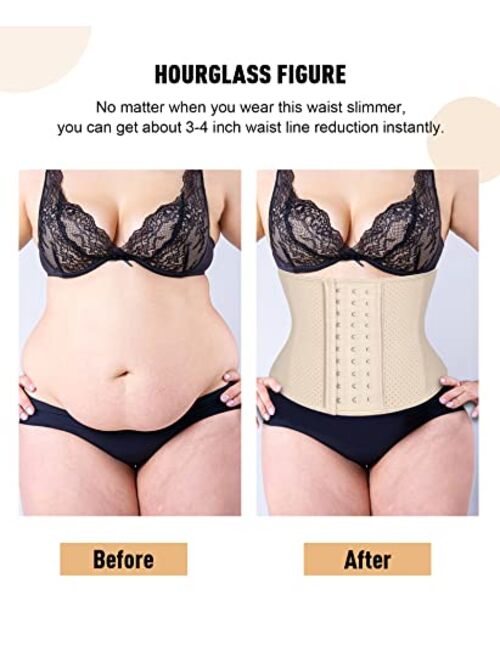 FeelinGirl Women Short Torso Latex Waist Trainer Corset Waist Trainer