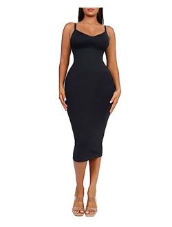 Bodycon Dress for Women Slip Shapewear Dress Built in Bra Midi Maxi Tight Body Shaper Dress 2023