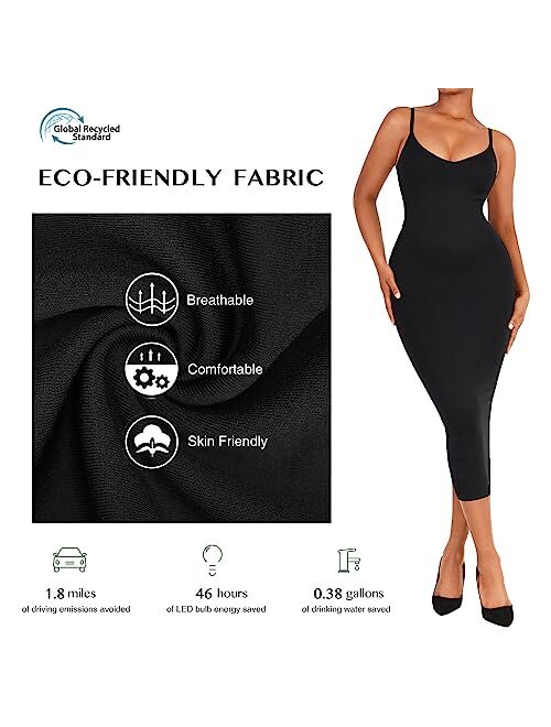 FeelinGirl Bodycon Dress for Women Slip Shapewear Dress Built in Bra Midi Maxi Tight Body Shaper Dress 2023