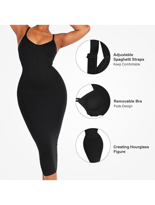 FeelinGirl Bodycon Dress for Women Slip Shapewear Dress Built in Bra Midi Maxi Tight Body Shaper Dress 2023