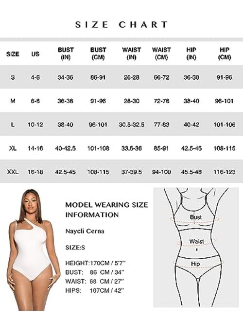 FeelinGirl Sleeveless Thong Bodysuit for Women One Shoulder Cutout Front Tummy Control Body Suit Tank Tops