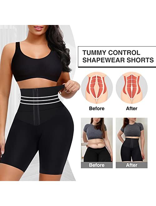 FeelinGirl Tummy Control Shapewear High Waisted Shorts For Women Butt Lifting Thigh Slimmer with Zipper