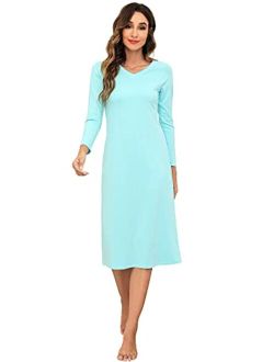 Nightgowns for Women Soft Bamboo Viscose & Cotton Long Sleeve Nightshirts Sleepwear Plus Size Loungewear S-3X