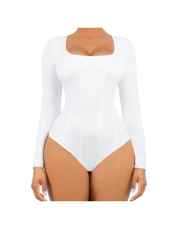Bodysuit for Women Tummy Control Long/Short Sleeve Thong Tops Square Neck Body Suit Going Out Bodysuits