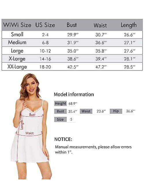 WiWi Cotton Lingerie for Women Sexy Full Slip Nightgown Lace Babydoll Chemise Mini Sleeveless Camisole Dress S-XXL