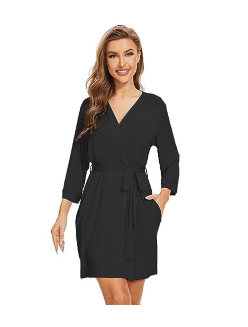 WiWi Women's Bamboo Viscose Robes Soft 3/4 Sleeve Kimono Bathrobe Maternity Robe Lightweight Casual Sleepwear S-XXL