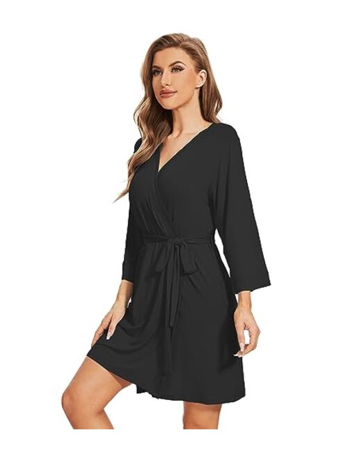 WiWi Women's Bamboo Viscose Robes Soft 3/4 Sleeve Kimono Bathrobe Maternity Robe Lightweight Casual Sleepwear S-XXL