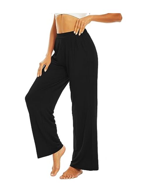 WiWi Bamboo Viscose Pants for Women Wide Leg Yoga Bottoms Loose Palazzo Sweatpants Pants with Pockets S-XXL