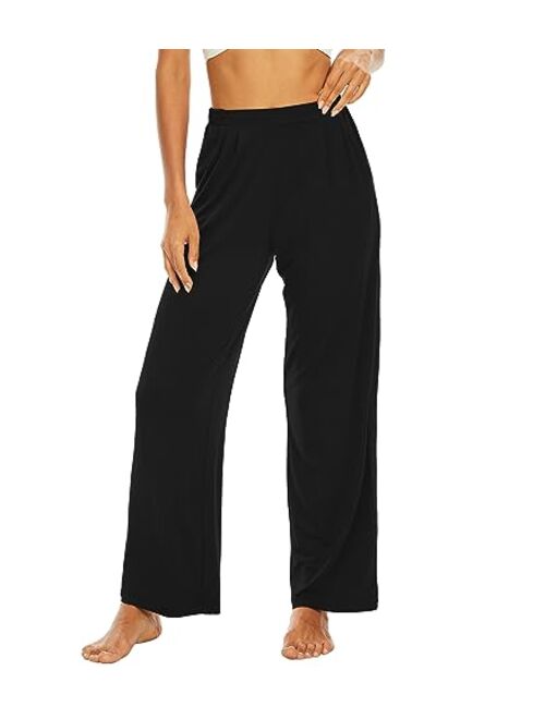 WiWi Bamboo Viscose Pants for Women Wide Leg Yoga Bottoms Loose Palazzo Sweatpants Pants with Pockets S-XXL