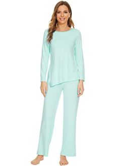 Bamboo Viscose Pajamas Set for Women Soft Long Sleeve Pj Sleepwear Pants Lightweight Pajama Lounge Sets Loungewear S-XXL