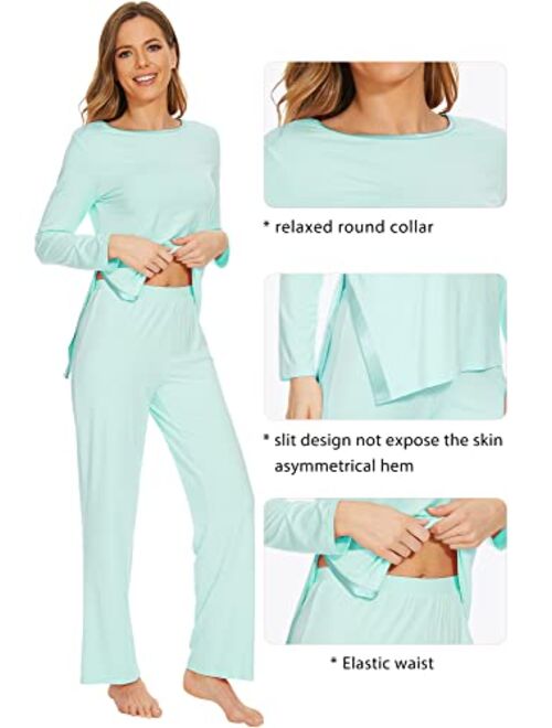 WiWi Bamboo Viscose Pajamas Set for Women Soft Long Sleeve Pj Sleepwear Pants Lightweight Pajama Lounge Sets Loungewear S-XXL
