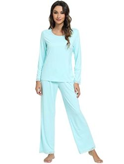 Soft Pajamas Sets for Women Bamboo Viscose Long Sleeve Sleepwear and Pants Pjs Lounge Set Loungewear S-XXL