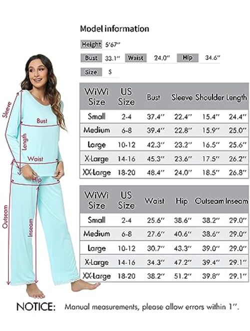 WiWi Soft Pajamas Sets for Women Bamboo Viscose Long Sleeve Sleepwear and Pants Pjs Lounge Set Loungewear S-XXL