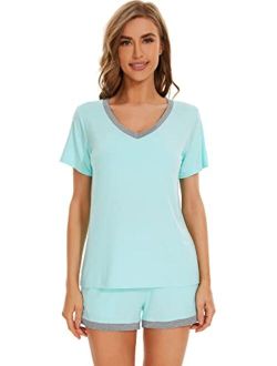 Bamboo Viscose Pajamas Set for Women Short Sleeve Top and Shorts Pjs Set Ladies Summer Cooling Sleepwear S-XXL