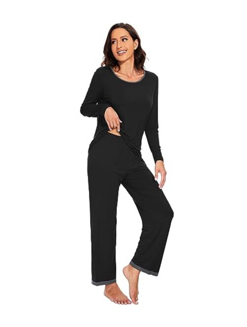WiWi Bamboo Viscose Pajamas for Women Soft Sleepwear Sets Long Sleeve Top and Pants Pjs Lightweight Loungewear Set S-XXL
