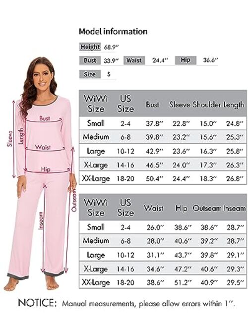 WiWi Bamboo Viscose Pajamas for Women Soft Sleepwear Sets Long Sleeve Top and Pants Pjs Lightweight Loungewear Set S-XXL