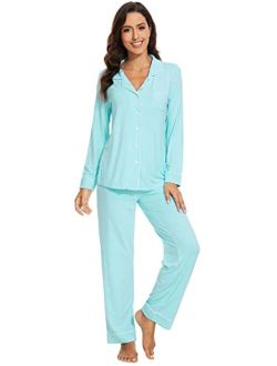 Bamboo Viscose Pajamas Set for Women Soft Comfy Button Down Sleepwear Plus Size Pj Lounge Sets Loungewear S-3X
