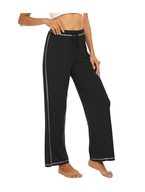 WiWi Bamboo Viscose Pants for Women Wide Leg Long Bottoms Casual Loose Sweatpants High Waist Lounge Pajamas S-XXL