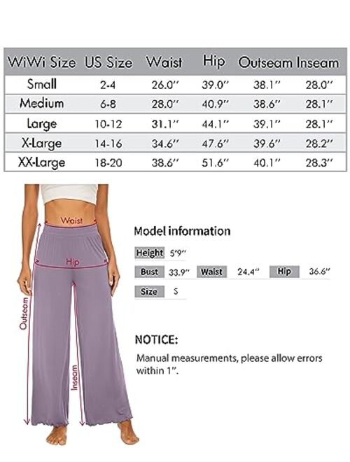 WiWi Women's Wide Leg Lounge Pants Bamboo Viscose Casual Loose Pajama Bottoms Ruffle Long Palazzo Sweatpants S-XXL