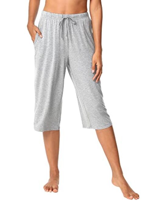 WiWi Bamboo Viscose Capri Pants for Women Capris Wide Leg Pajama Bottoms with Pockets Knit Lounge Sleep Pant Drawstring S-XXL